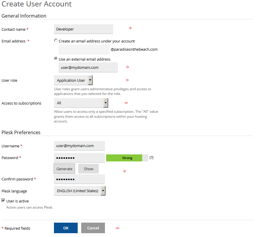 Create User Account in Plesk